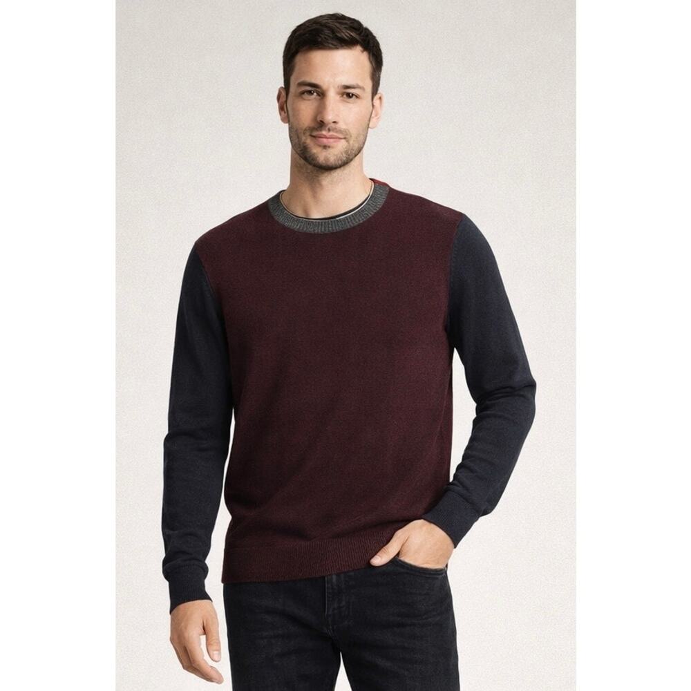 American Eagle Mens Sweater XXL Crewneck Classic Fit Colorblock Burgundy